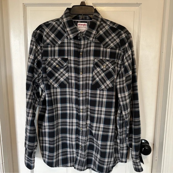 Wrangler Authentics Men's Pearl Snap Western Shirt Size Large Black Blue - Picture 1 of 9